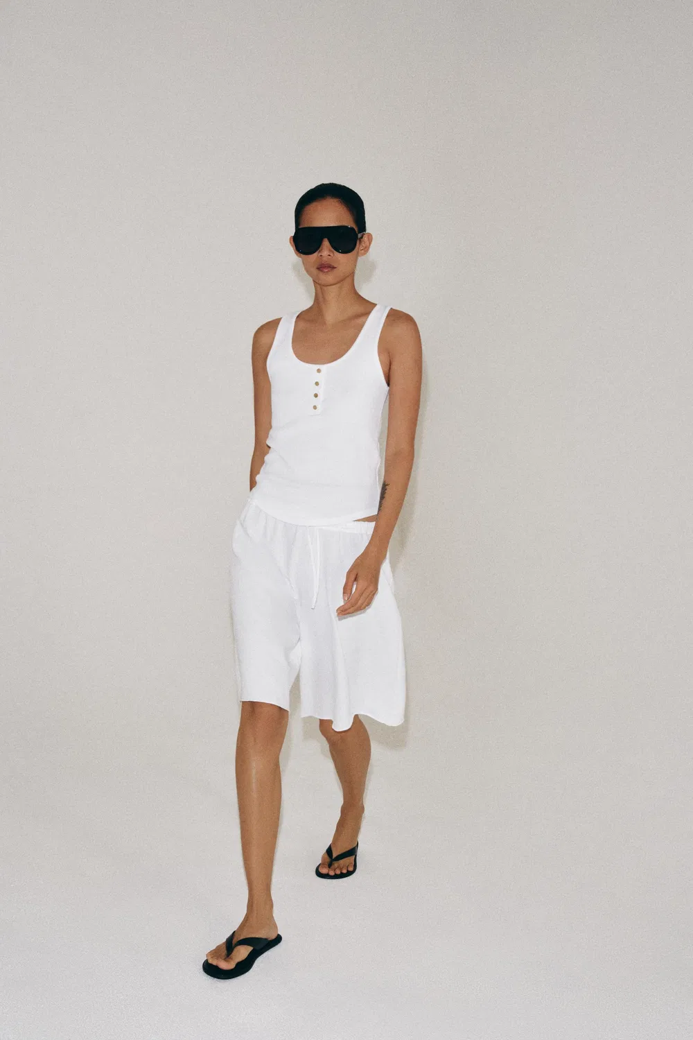 Рубашка на пуговицах из смеси хлопка ZARA, White