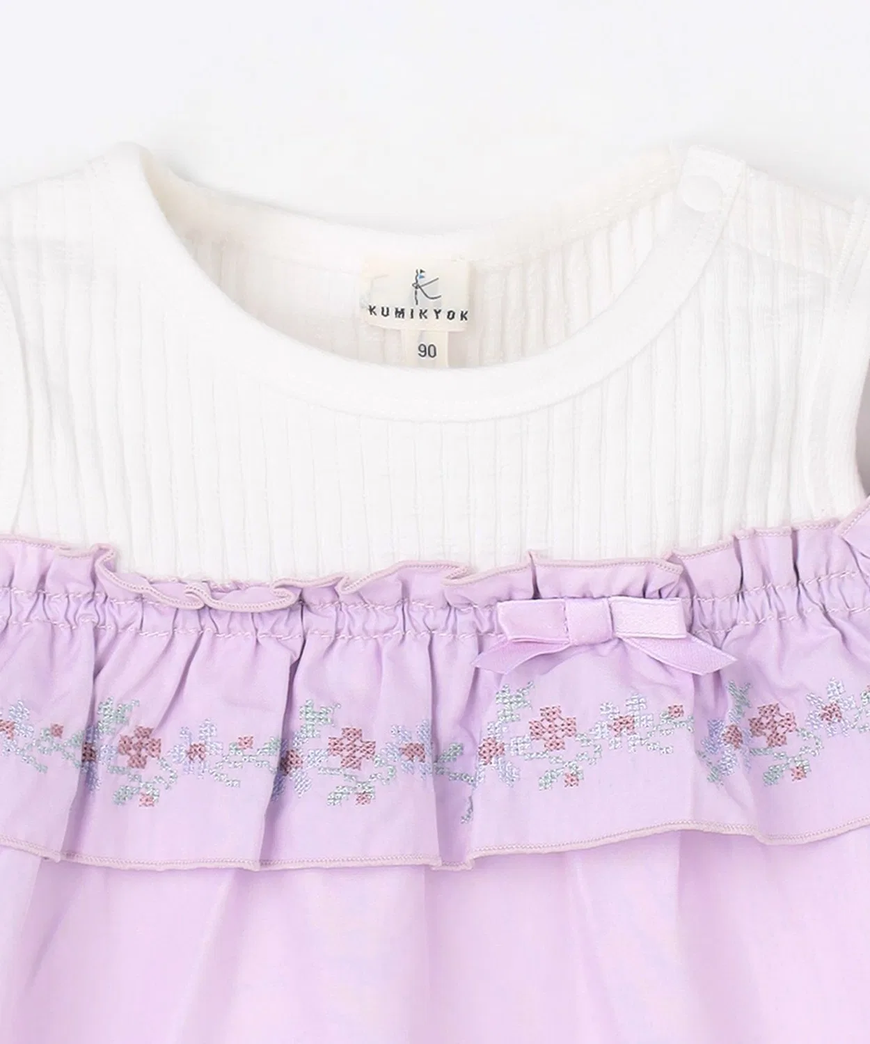 Детская туника с вышивкой оффшор, модель Cross Stitch Off-Shoulder Kumikyoku KIDS, Lilac — фото 3