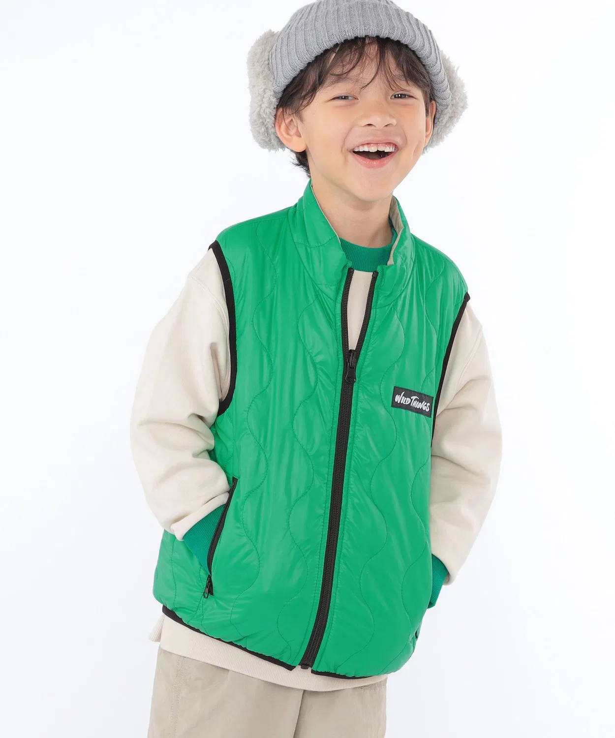 Детский стеганый жилет WILD THINGS, двусторонний, Green — фото 2