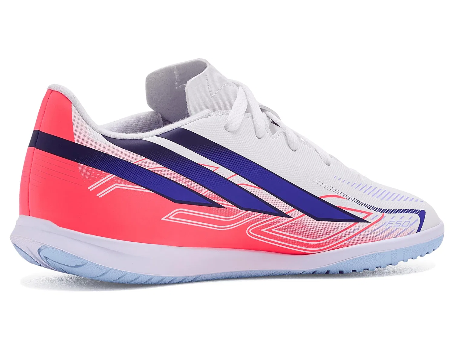 Бутсы F50 Hyperfast Club Indoor (для маленьких и больших детей) Adidas Kids, White/Solar Purple/Solar Turbo — фото 4