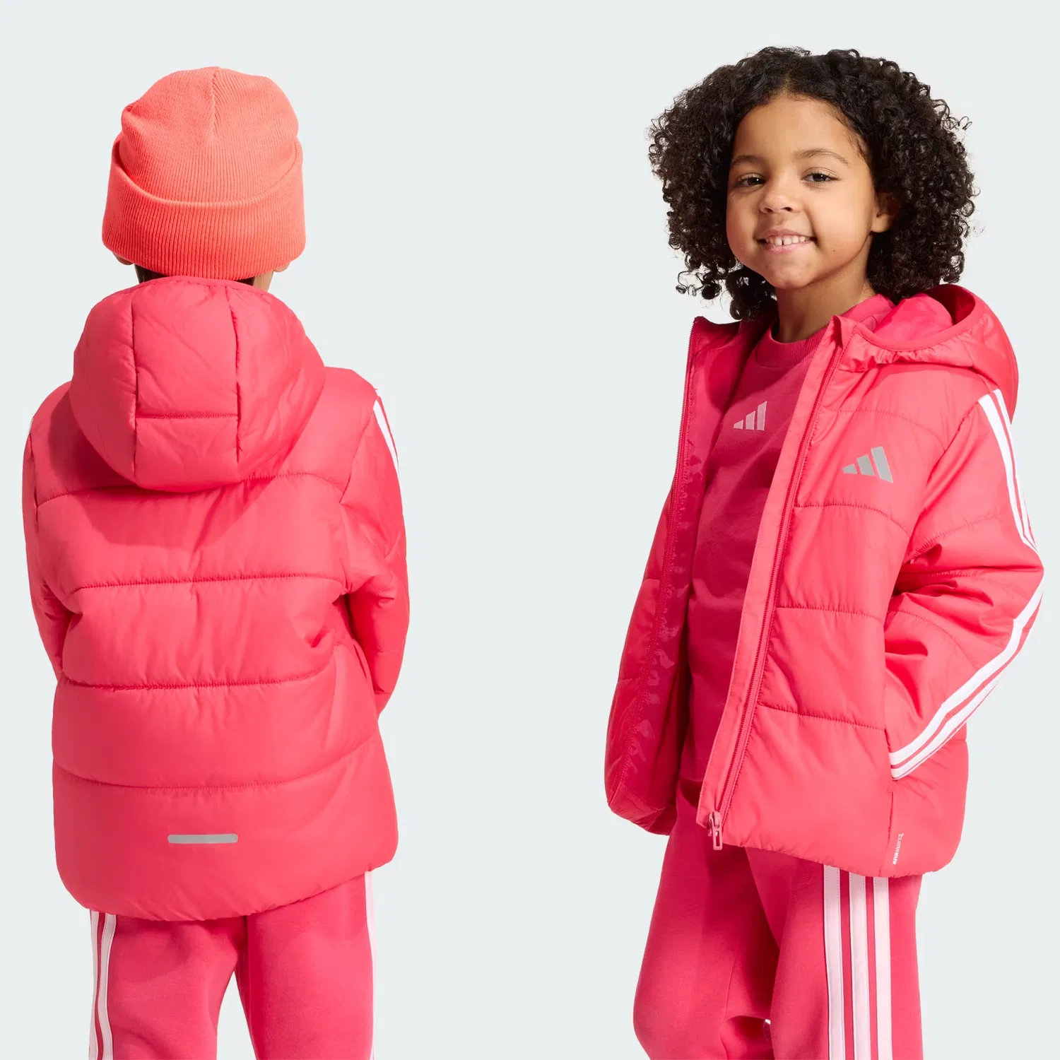 Детская утепленная куртка на молнии Essentials 3-Stripes Adidas Sportswear, Power Pink/White — фото 2