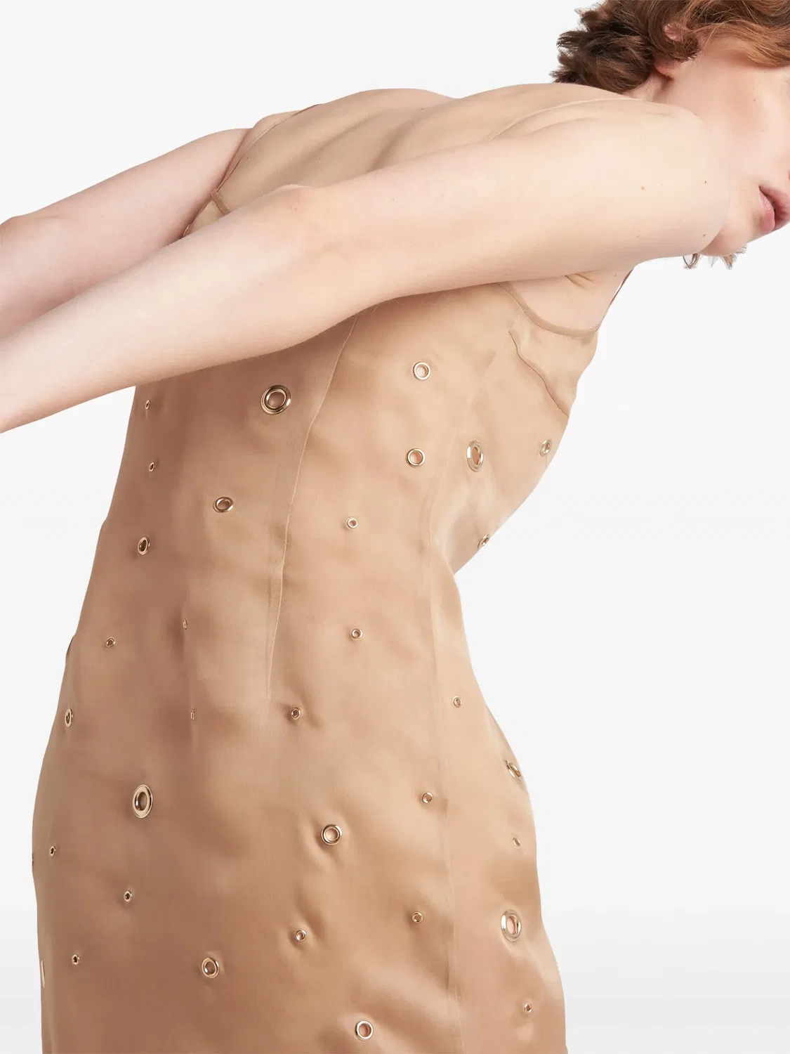 Платье миди из органзы с деталями в стиле eyelet Prada, нейтральные — фото 4