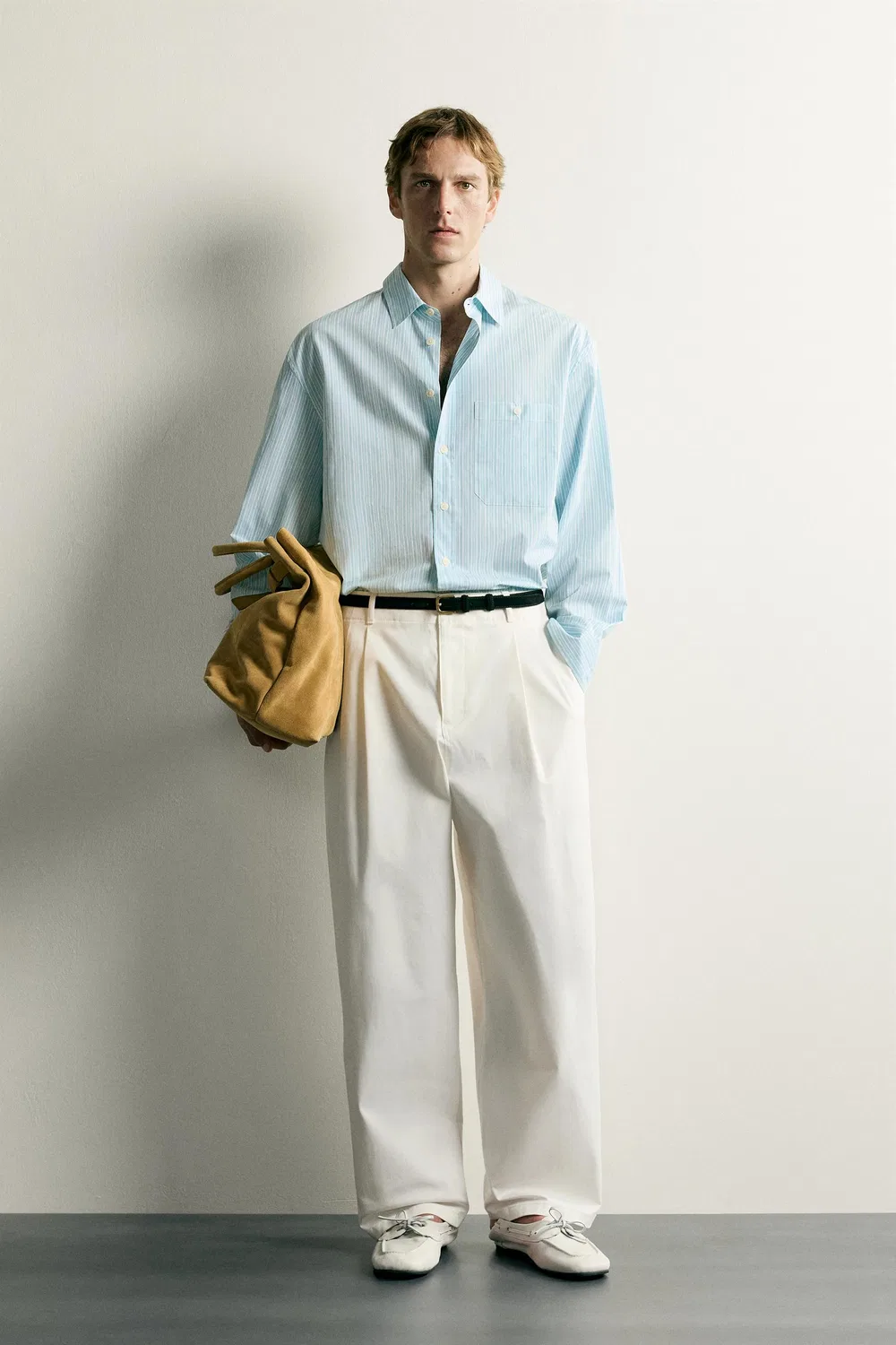 Полосатая рубашка свободного кроя ZARA, Sea green