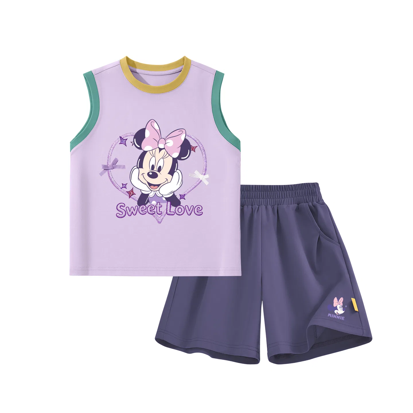 Детский костюм Casual, модель Crew Neck Thin Stretch, Disney, Di Love Heart Yellow Purple