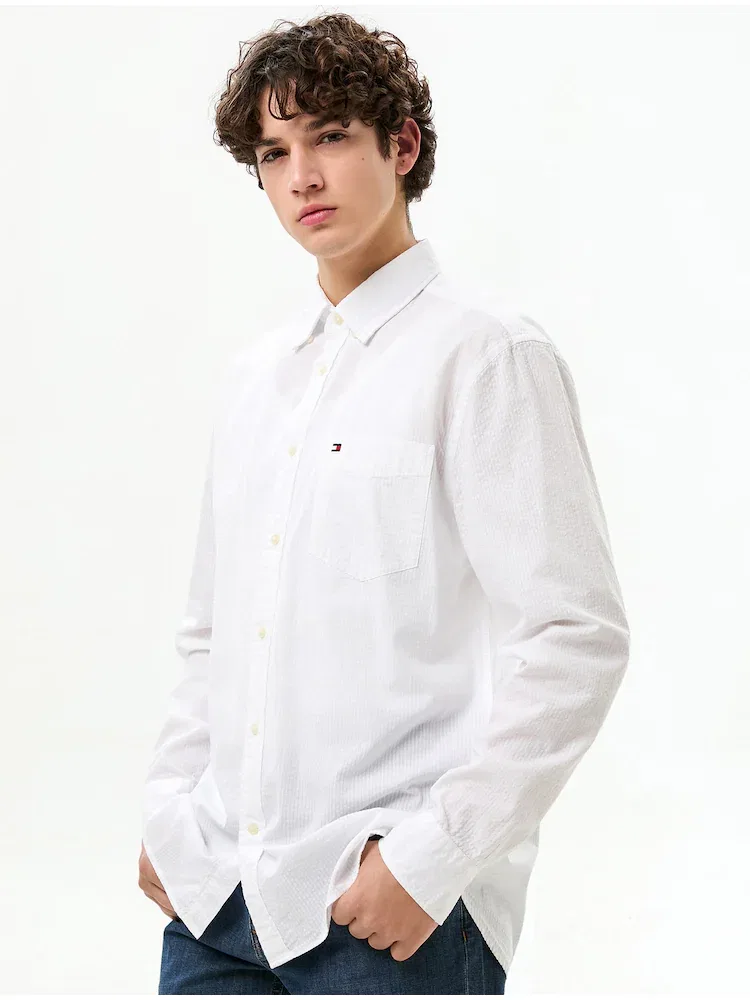 Рубашка с длинным рукавом из сейрсакера Regular Fit TOMMY HILFIGER, White