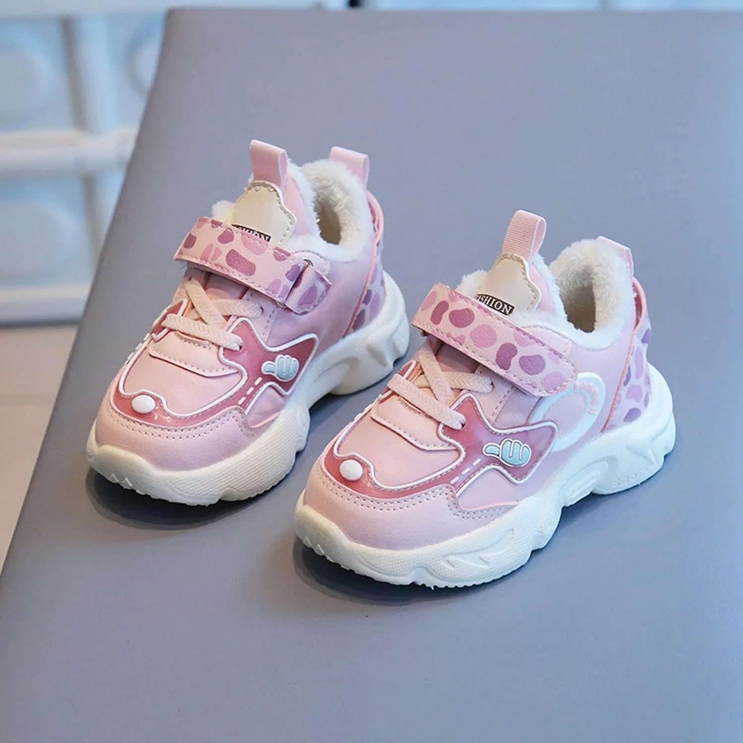 Детские кроссовки для девочек с блёстками из флиса и хлопка, Pink — фото 2