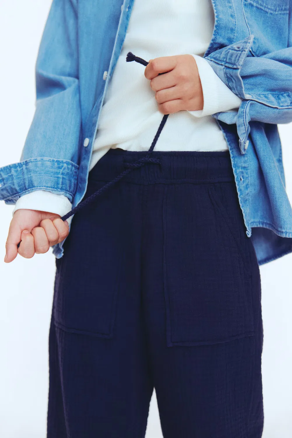 Муслиновые брюки на завязках H&M, Marineblau — фото 2