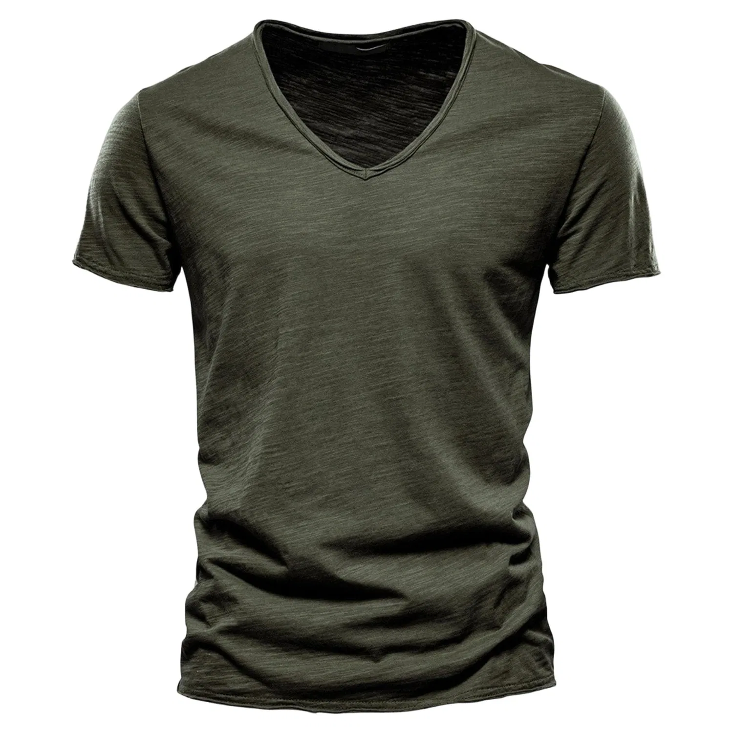 Мужская хлопковая футболка с v-образным вырезом, Army Green