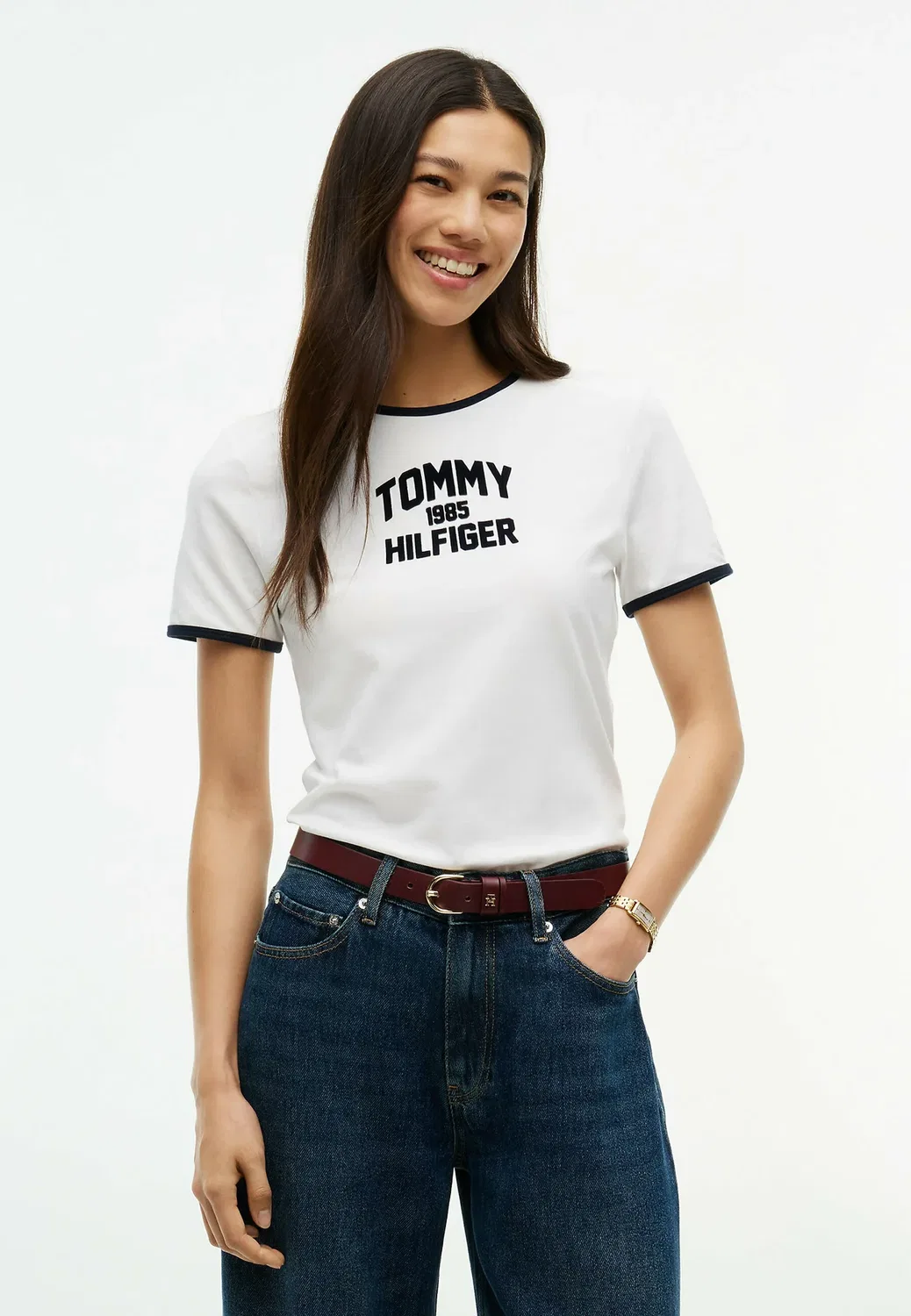 Футболка Varsity flock c-nk slim s/s tee - с принтом Tommy Hilfiger, Ecru
