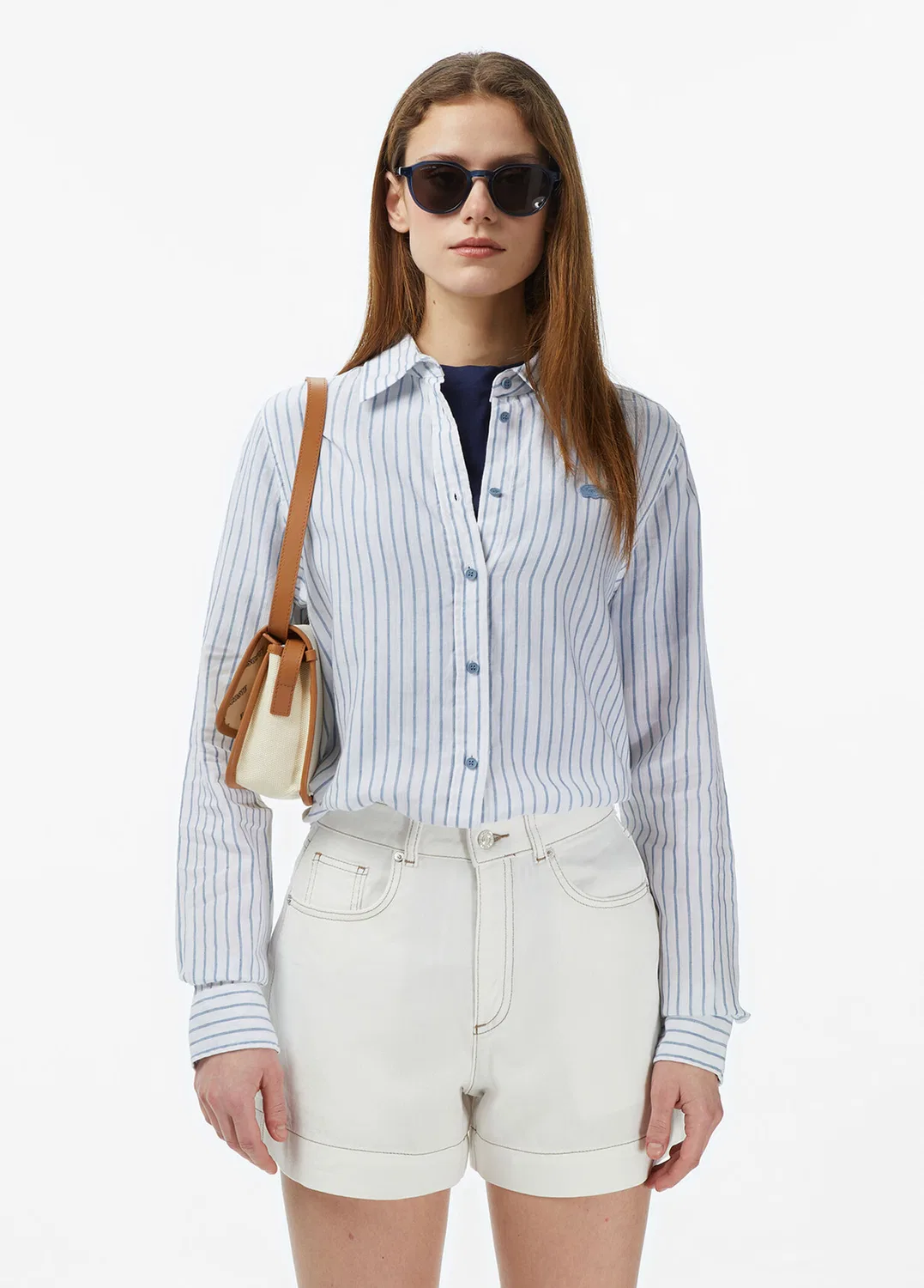 Блузка Lacoste Mavi Çizgili Keten Relaxed Fit, полоска, синий