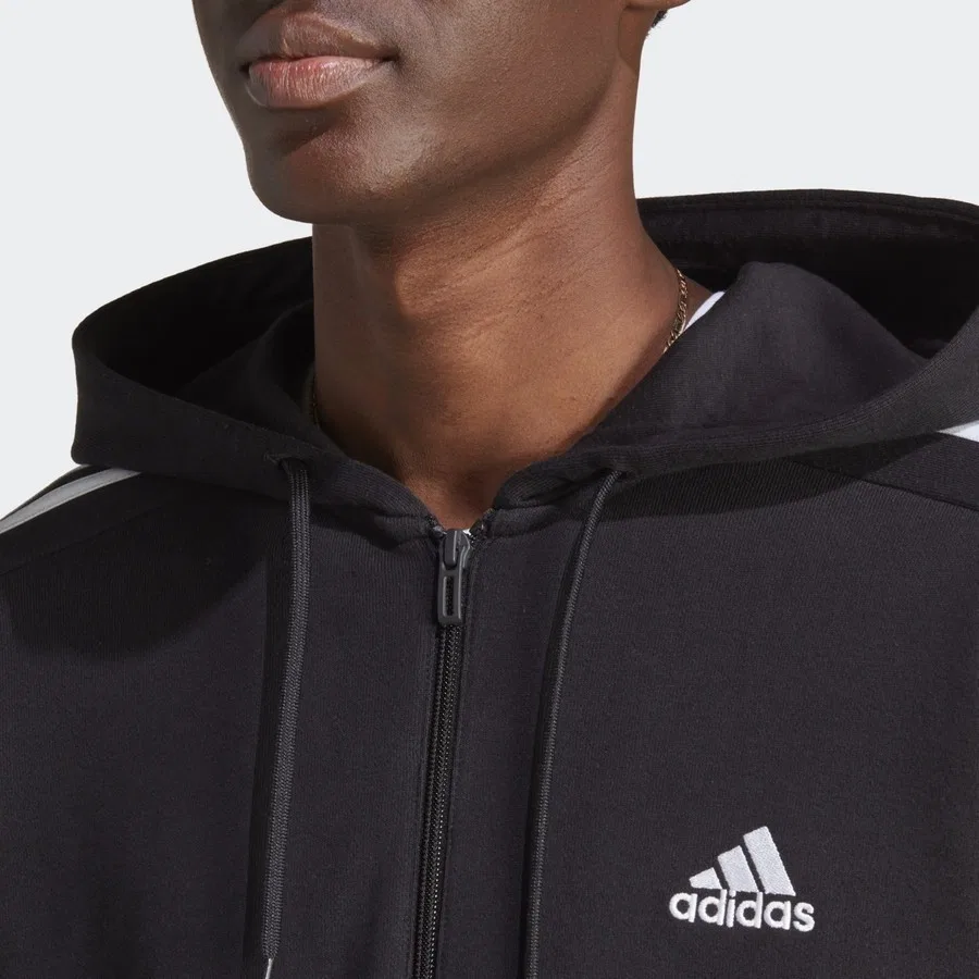 Худи спортивное с длинным рукавом adidas Sportswear Essentials French Terry 3-Stripes Full-Zip Hoodie, Черно-белый — фото 4