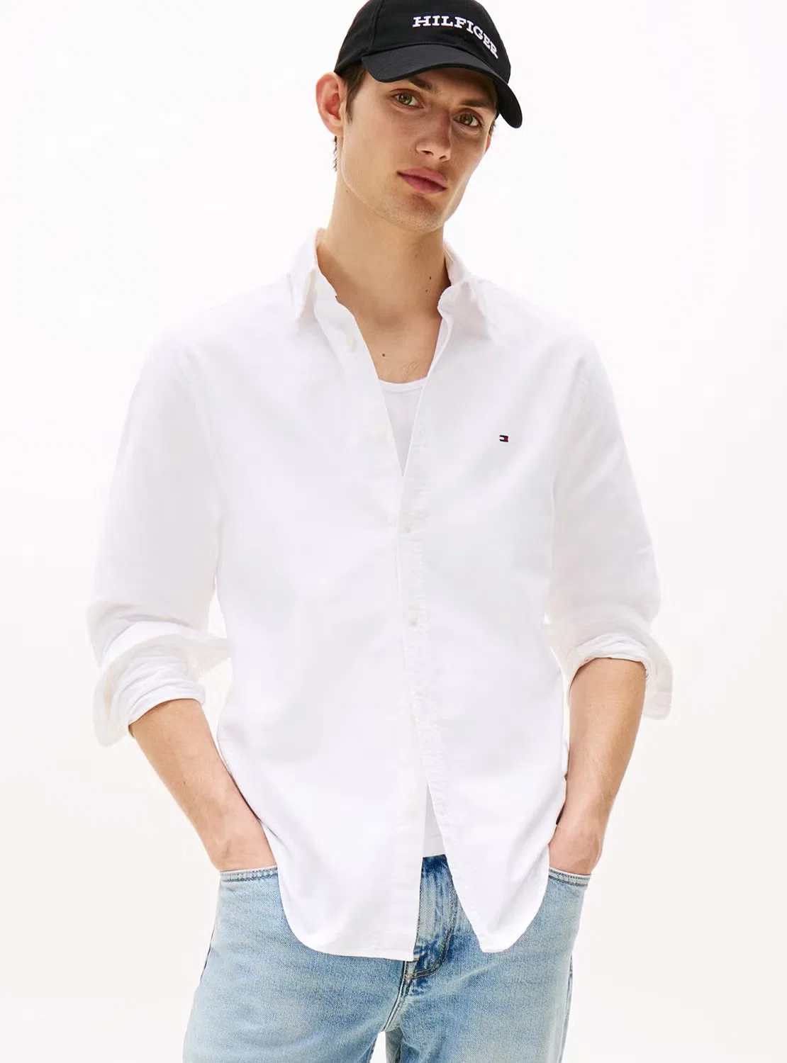 Рубашка классическая с вышивкой флага Oxford Tommy Hilfiger, белый
