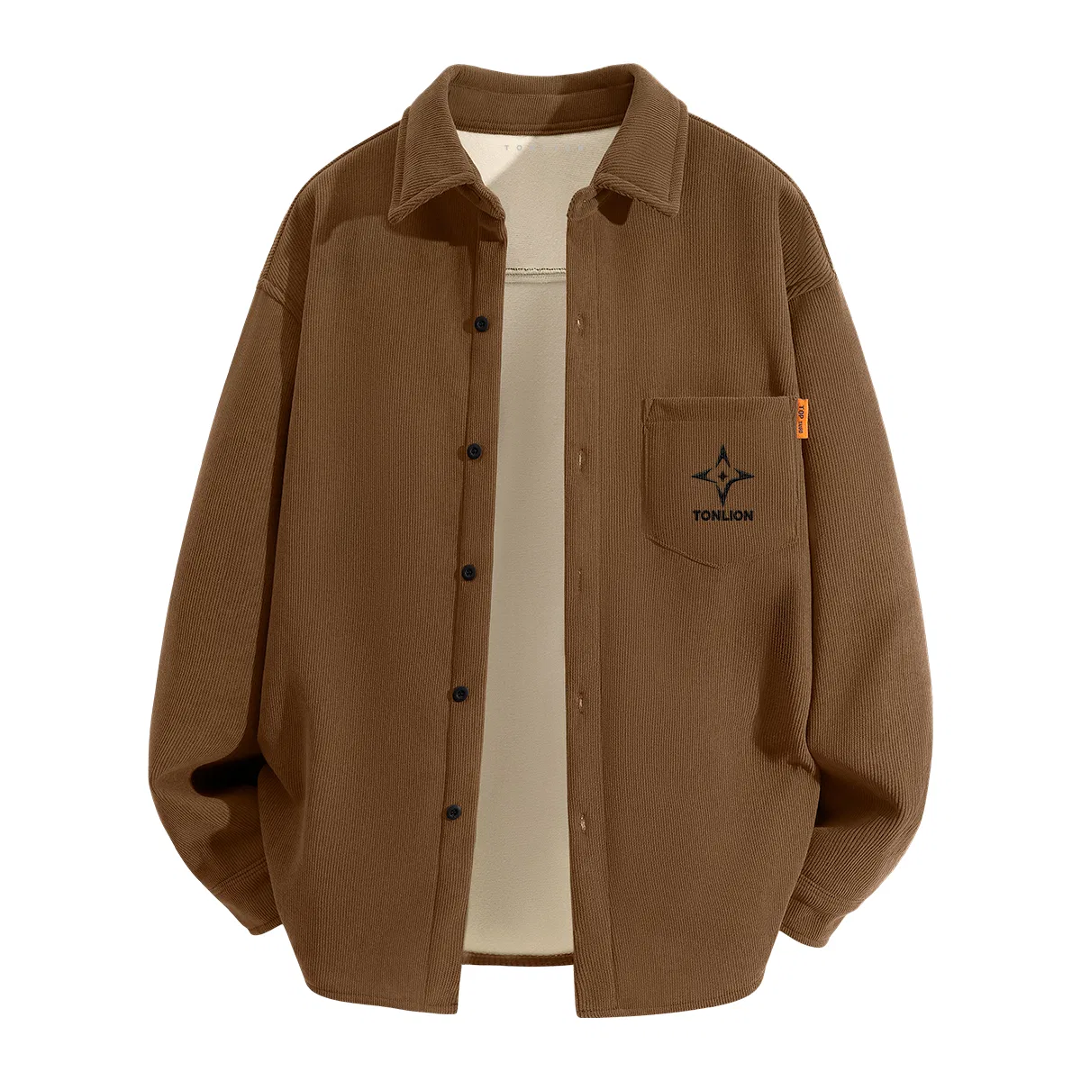 Детская рубашка с длинным рукавом из флиса Tonlion, Brown (Tn Minimalist Embroidered Star Badge)