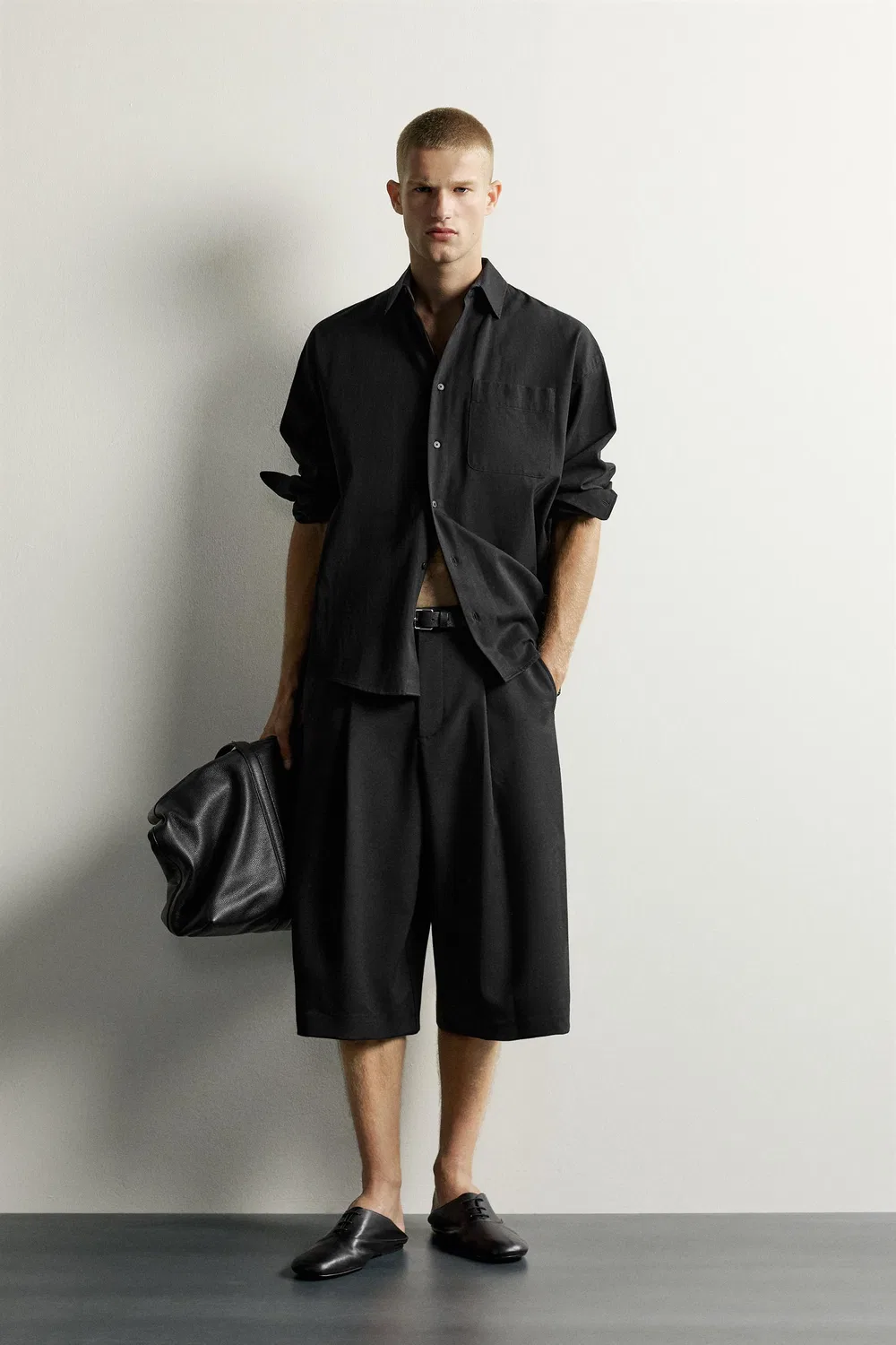 Плиссированные широкие бермудские шорты ZARA, Black