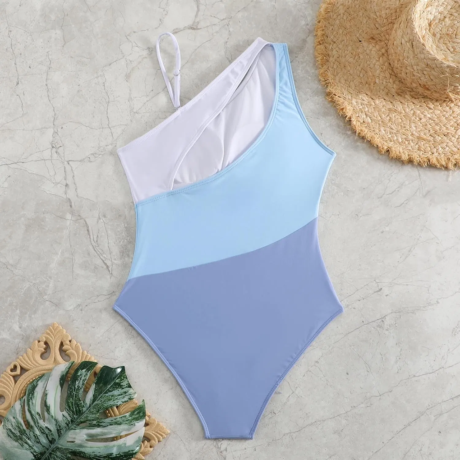 Женский цельнокроеный купальник с контролем живота One Shoulder, Blue — фото 2