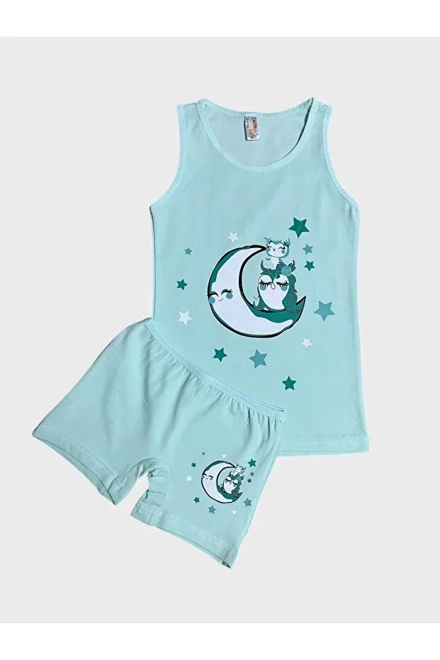 Детский комплект для девочек с принтом Crescent Star Pattern Elmas Kids, Water Green