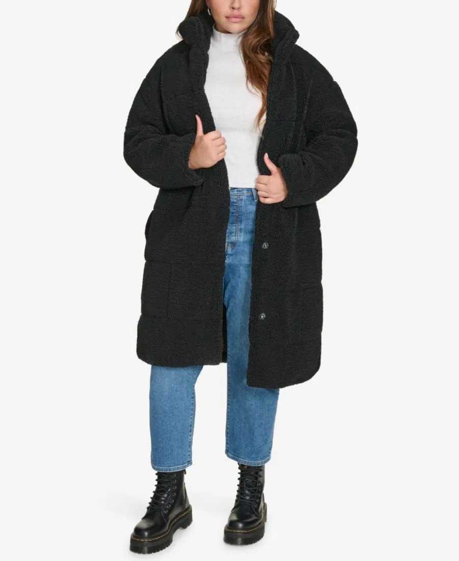 Пальто-кокон с воротником-стойкой, длинным рукавом, стеганым дизайном Levi's, Black