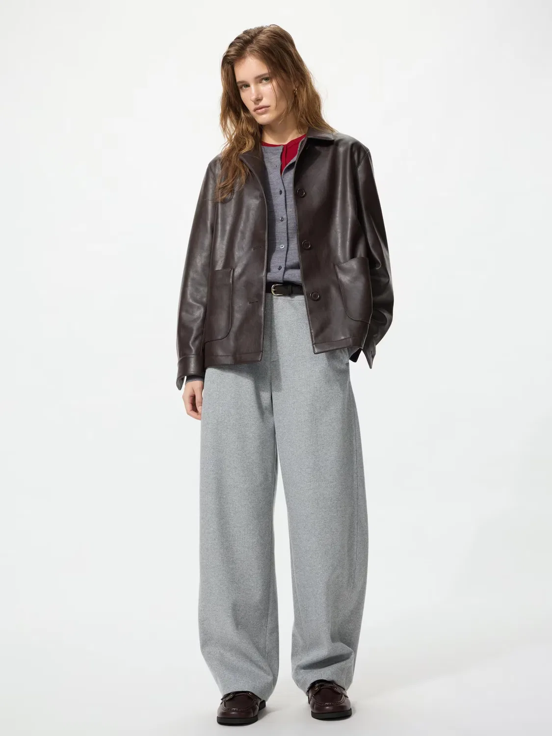 Брюки из трикотажа Uniqlo, широкие штанины для повседневной носки, серый