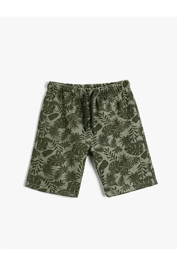 Детские шорты для мальчиков с принтом Palm Tree Patterned Koton, Khaki Patterned