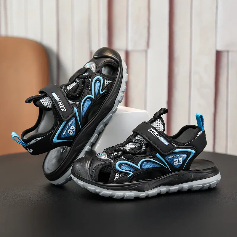 Детские сандалии из сетки и синтетической кожи VENICEW, Black Blue — фото 4