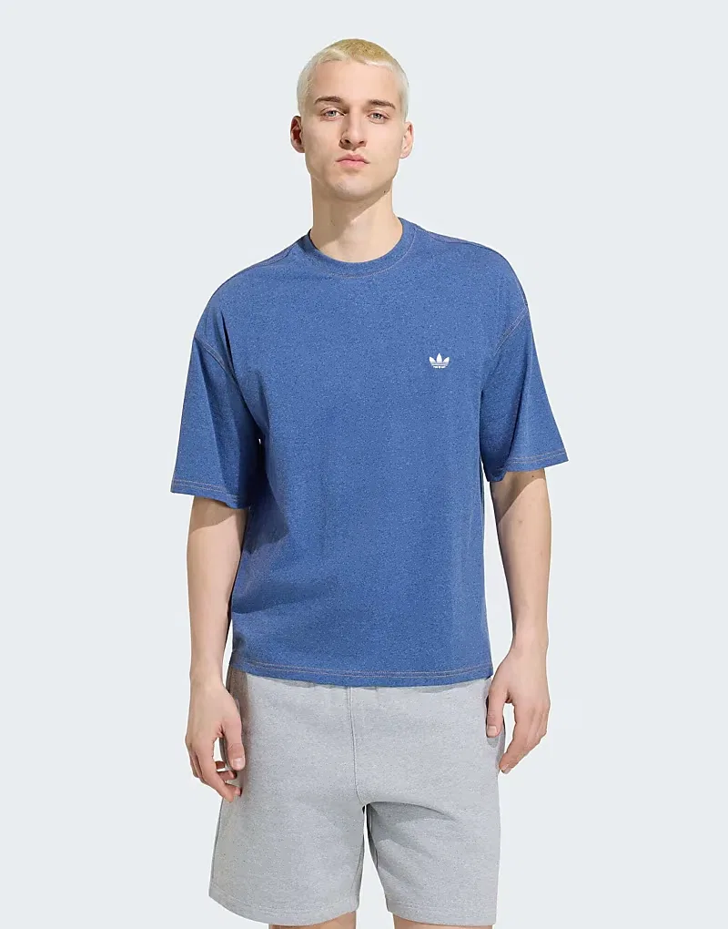 Укороченная футболка свободного кроя Adidas Originals Trefoil essentials меланж, синий меланж