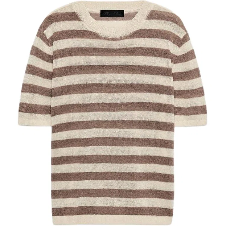 Женский джемпер с круглым вырезом ZARA, Nude/Brown