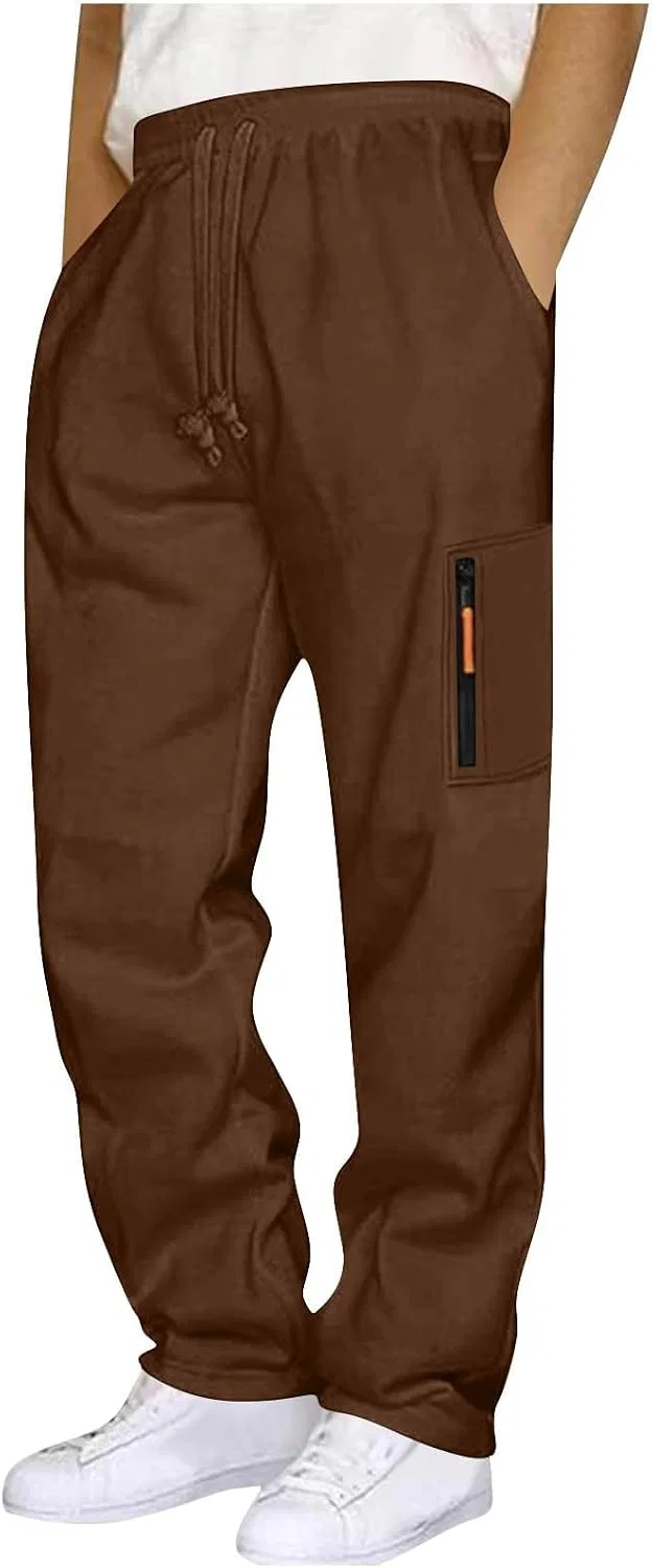 Мужские свободные спортивные штаны из флиса с завязкой на поясе, Brown-2