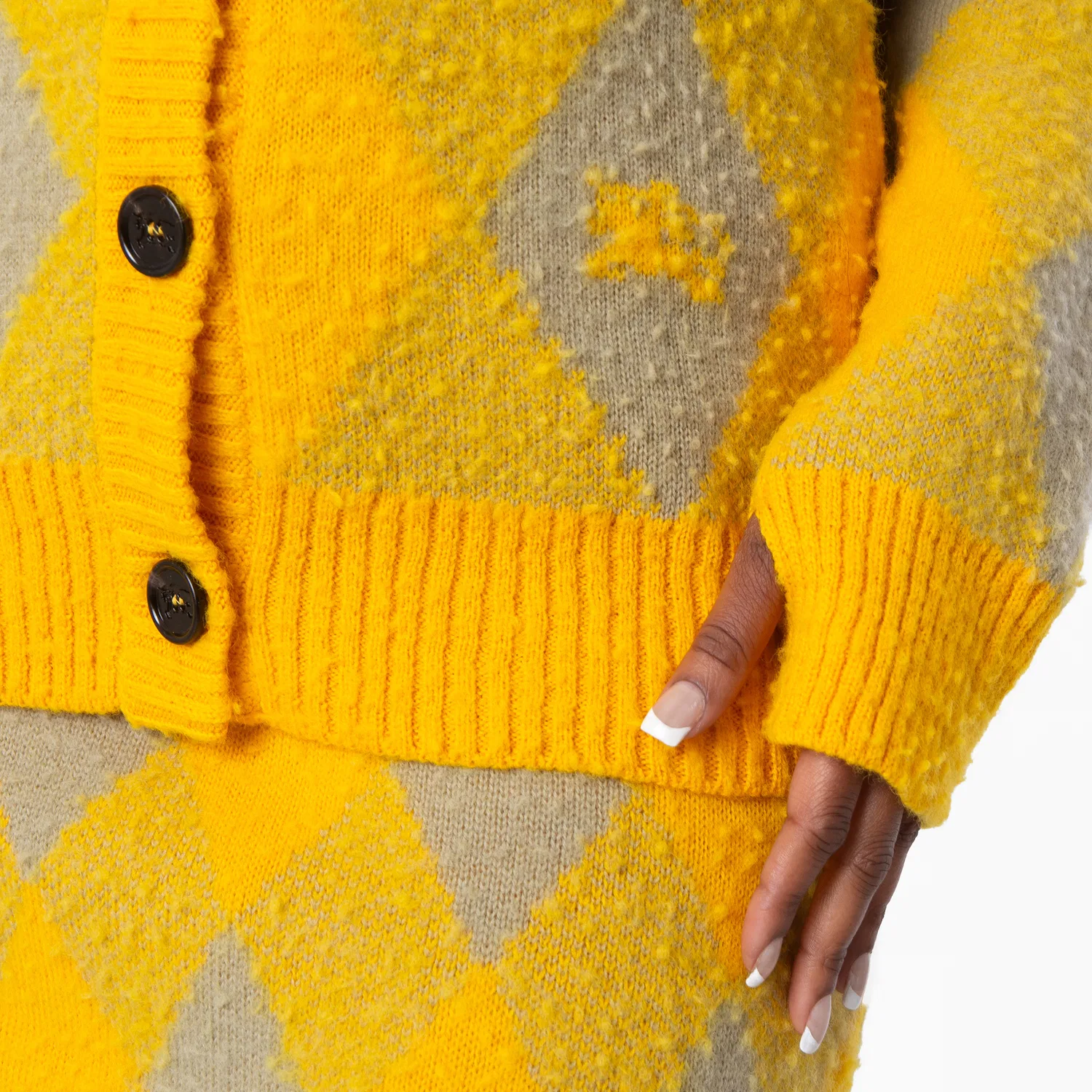 Кардиган с ромбовидным узором Argyle Diamond Patterned Rib Trim Burberry, Mimosa Ip Pattern — фото 2
