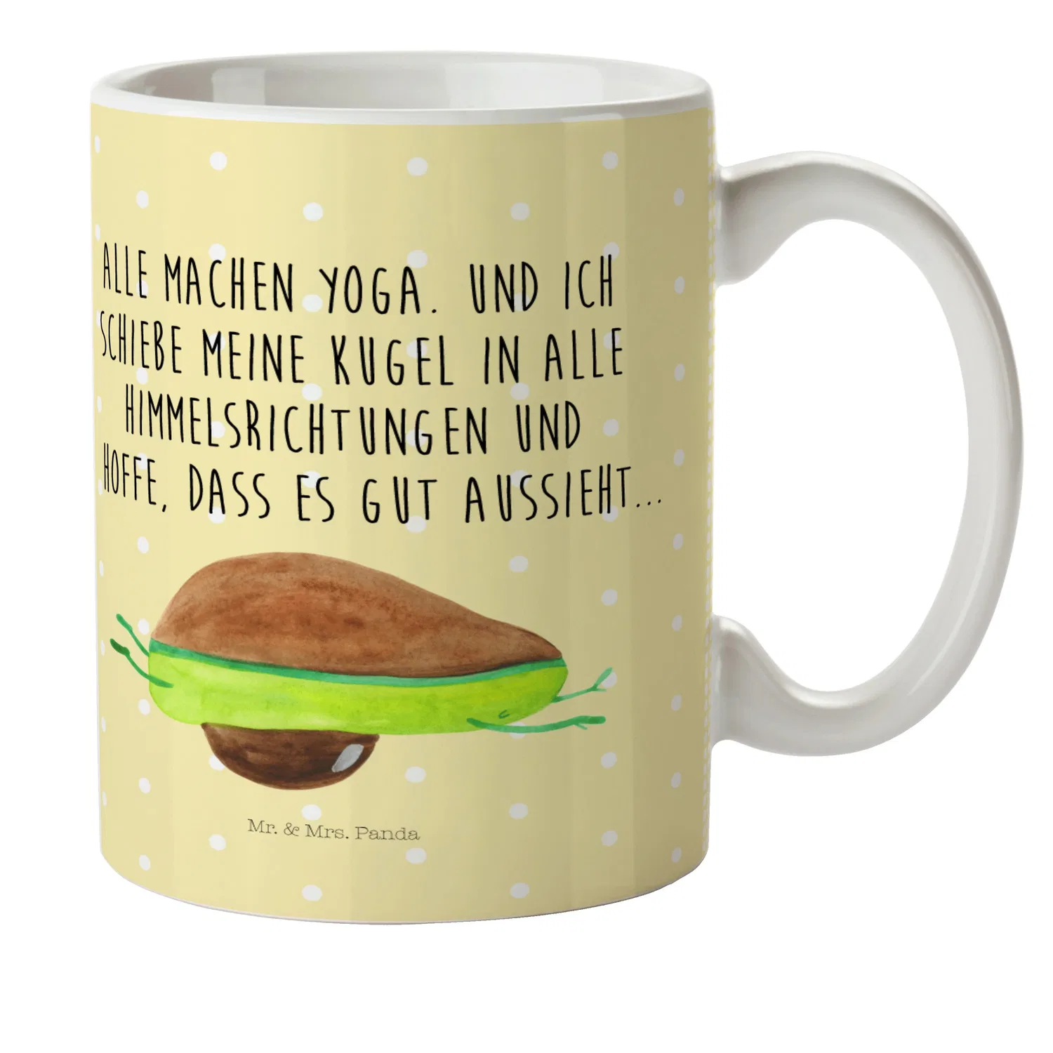 Детская кружка с принтом авокадо и надписью йога Avocado Yoga Mr. & Mrs. Panda, желтый
