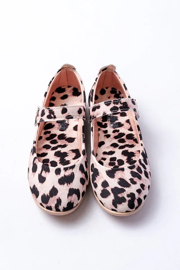 Детские балетки для девочек с принтом P Papuccum Ortopedi Çocuk Ayakkabıları, White Leopard — фото 3