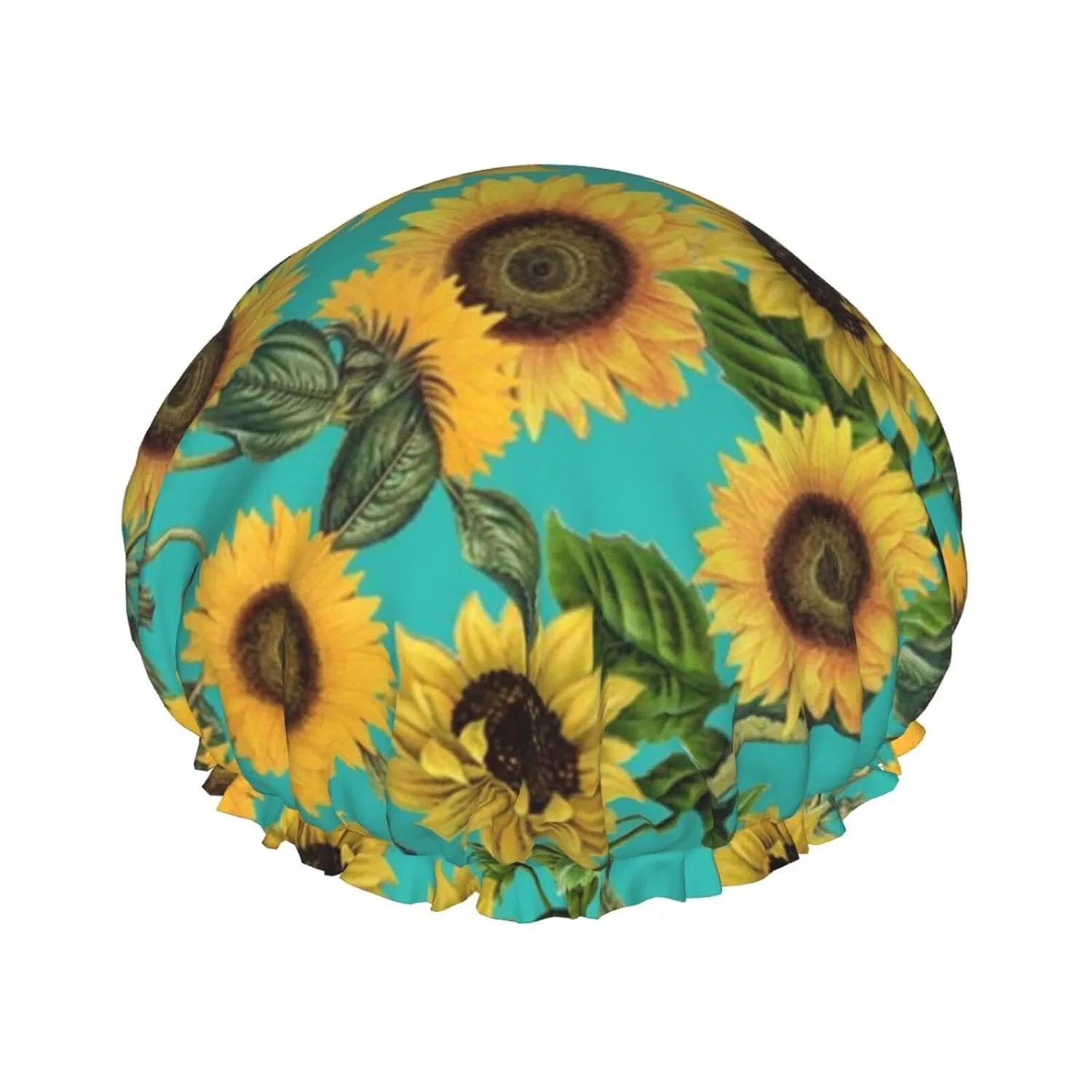 Душeвая шапочка Vintage Sunflowers, Oudrspo, двойной водонепроницаемый слой, на сине-зеленом фоне