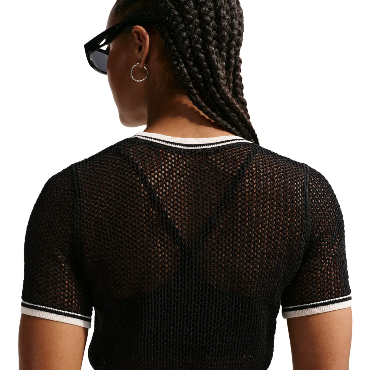 Женский топ Nike NSW Chill Op Knit SS Crop Top, цвет Black/Chalk/Chalk — фото 2