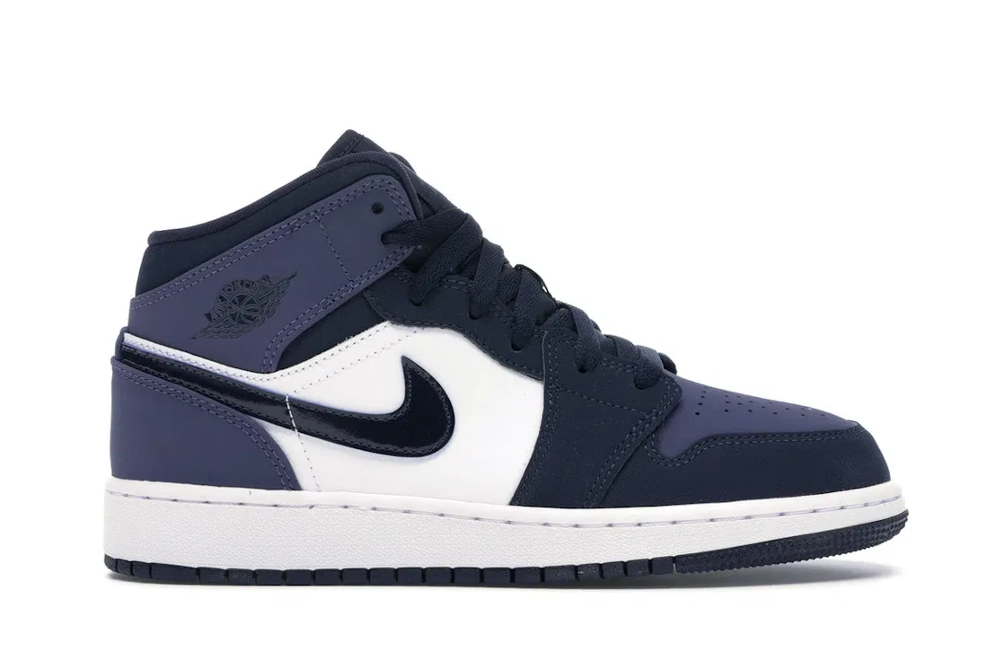 Детские кроссовки для мальчиков и девочек кожаные Jordan 1 Mid, Obsidian/Sanded Purple-White