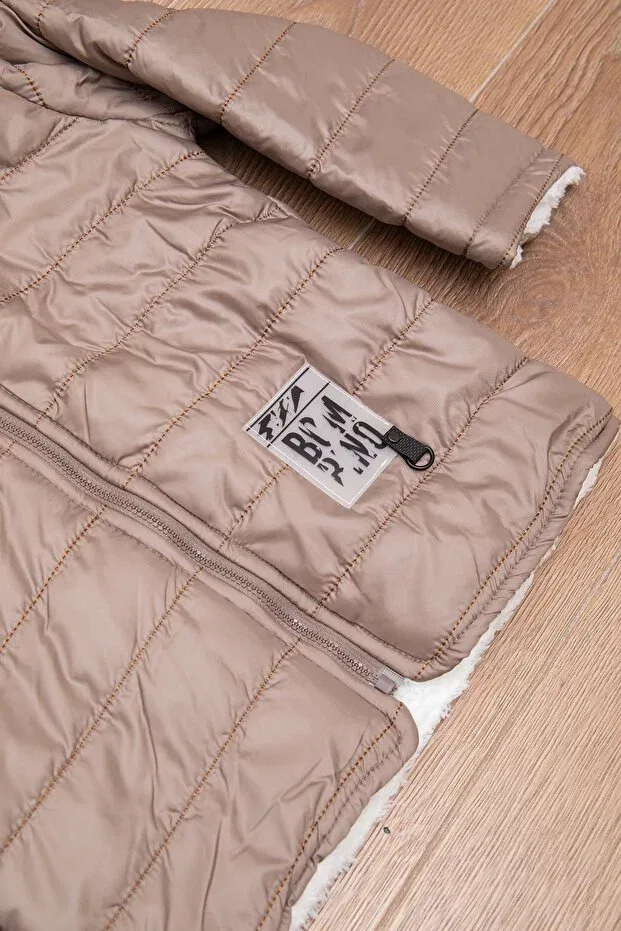 Детское пальто для мальчиков с капюшоном Slim Fit Plush Mika Bebek & Çocuk, Brown — фото 4