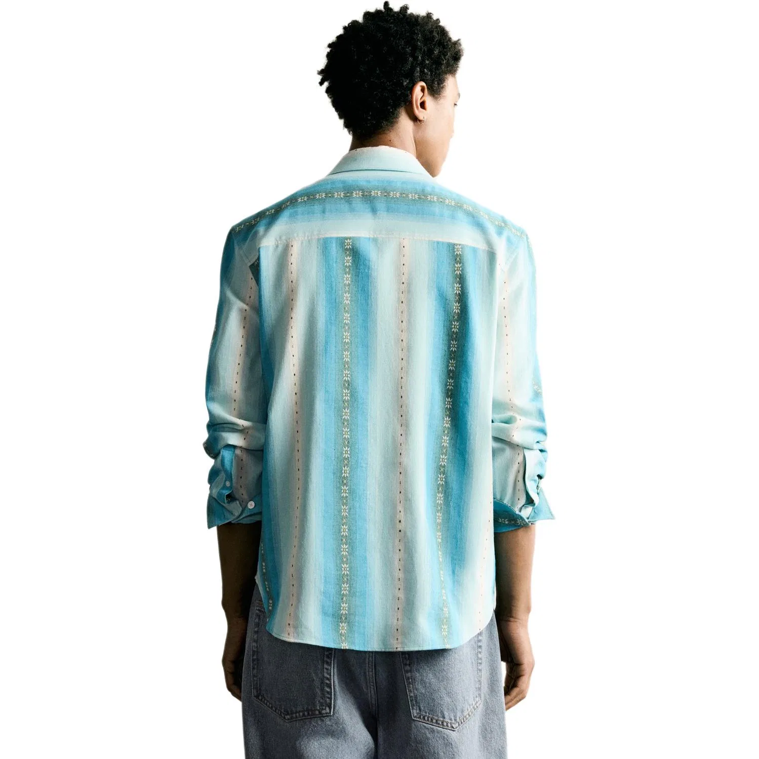 Мужская рубашка с лацканами, синяя, ZARA, Blue — фото 4