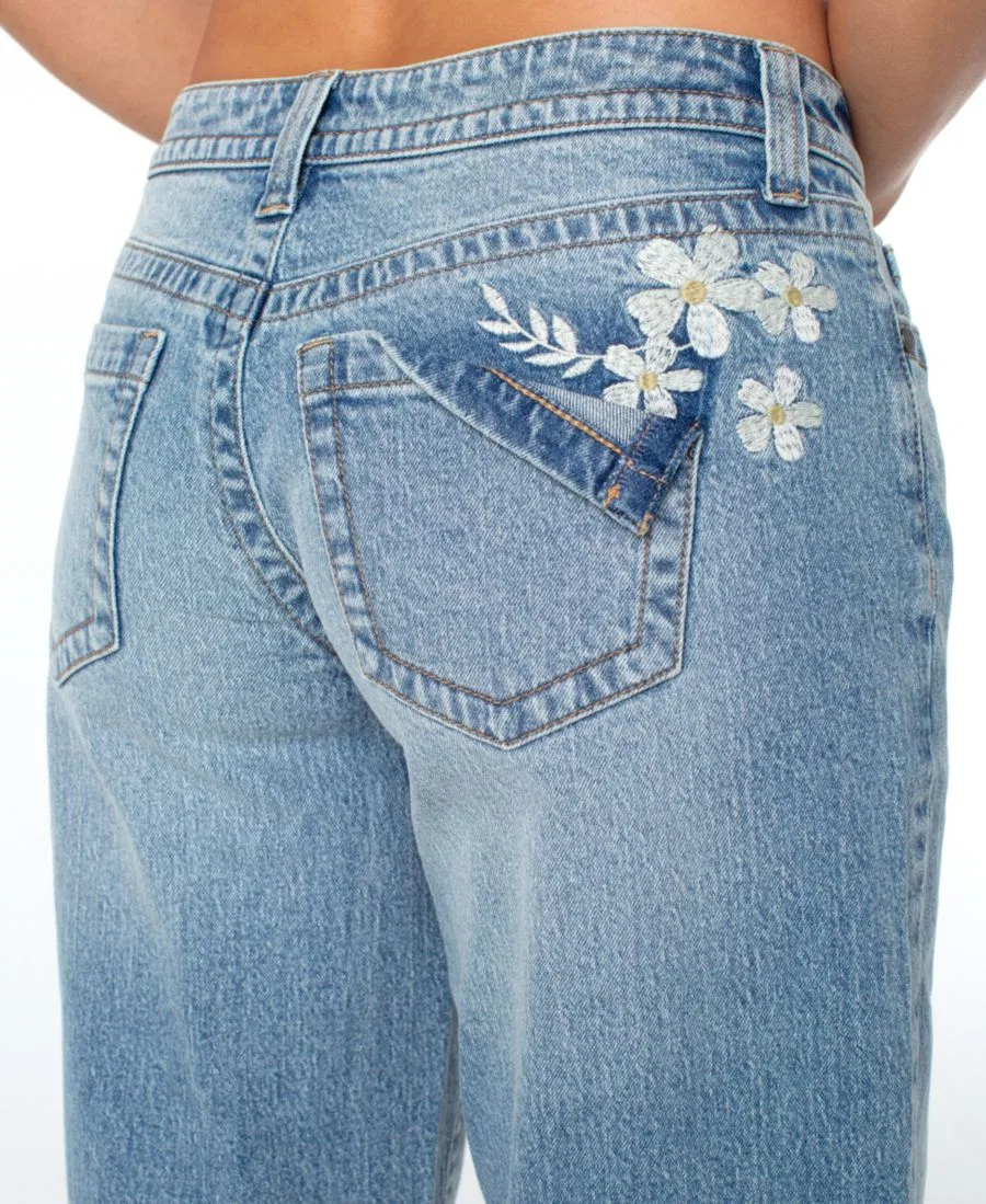Джинсы прямого кроя с вышивкой V-образной талией, модель Low Rise V-Waist Baggy Embroidered Straight Leg Jean Celebrity Pink, Coldhaven — фото 3