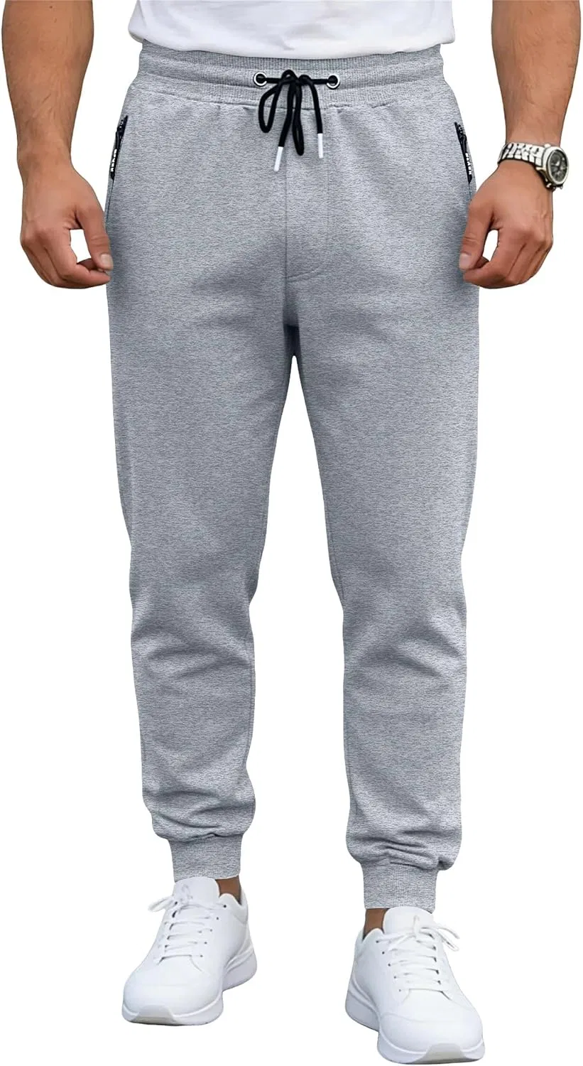 Мужские спортивные штаны с утяжкой, Slim Fit, с карманами на молнии, светло-серый