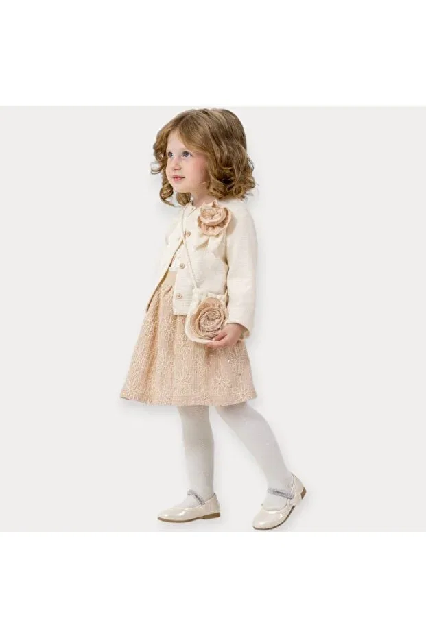 Детский комплект для новорожденных из муслина Rose Muslin Embroidered Skirt and Cardigan Set Minikincibaby, Beige — фото 2