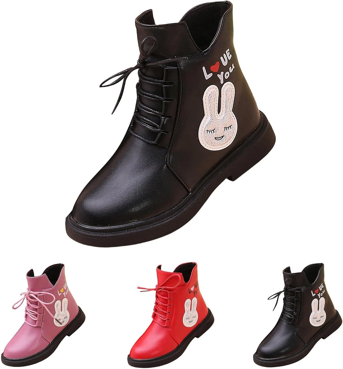 Детские ботинки для девочек с принтом кролика Combat Ankle Boots, Black