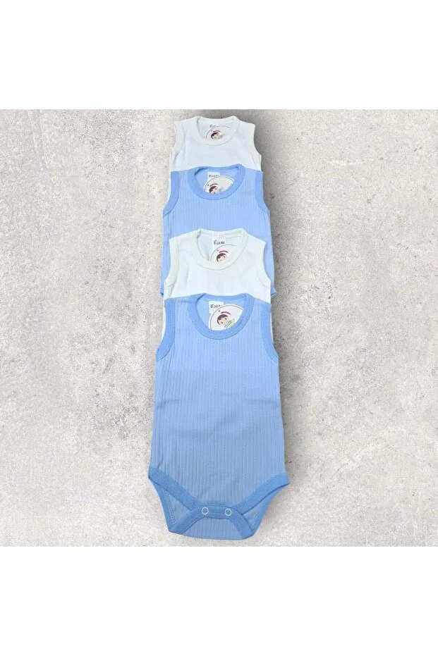 Детское боди для новорожденных без рукавов 4 Pack Tosyalı Burak Bebe, Blue - White