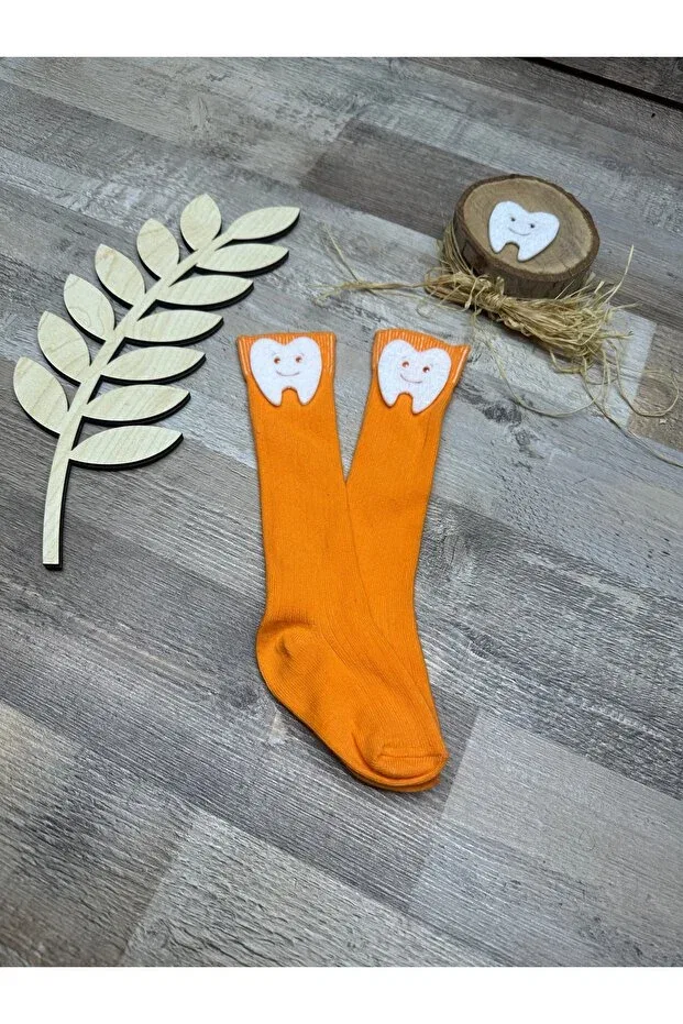 Детские носки для новорожденных с принтом Orange below the knee - baby socks with tooth figure Feriatolye, Orange