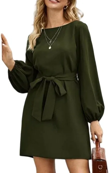 Женское платье миди с лодочкой Boat Neck, Military Green