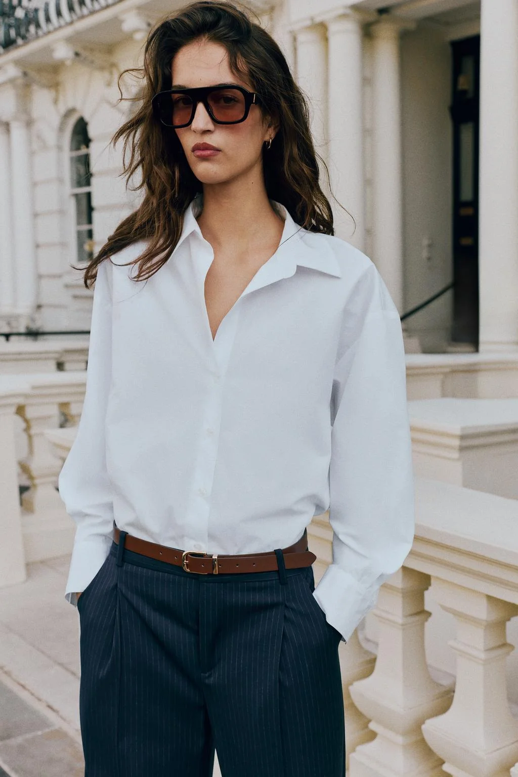 Брюки Zara укороченные с ремнем, темно-синий — фото 4