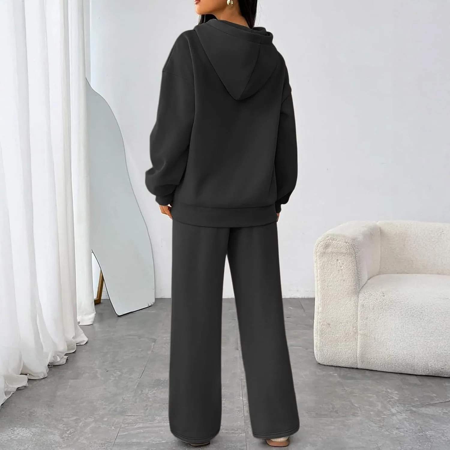 Женский комплект из худи и спортивных брюк Oversized, чёрный — фото 2