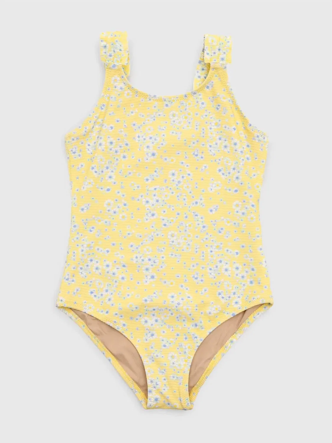 Детский купальник с цветочным принтом и защитой UPF 50+ Butter Blooms One Shoulder Ribbed shade critters, желтый — фото 2
