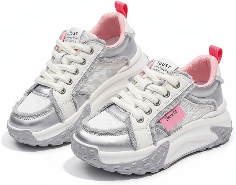 

Кроссовки Y2K Chunky высотой 5 см, увеличивающие высоту, для мужчин, повседневная уличная одежда, с необработанными рваными краями Ctkvbmeoi, серебро