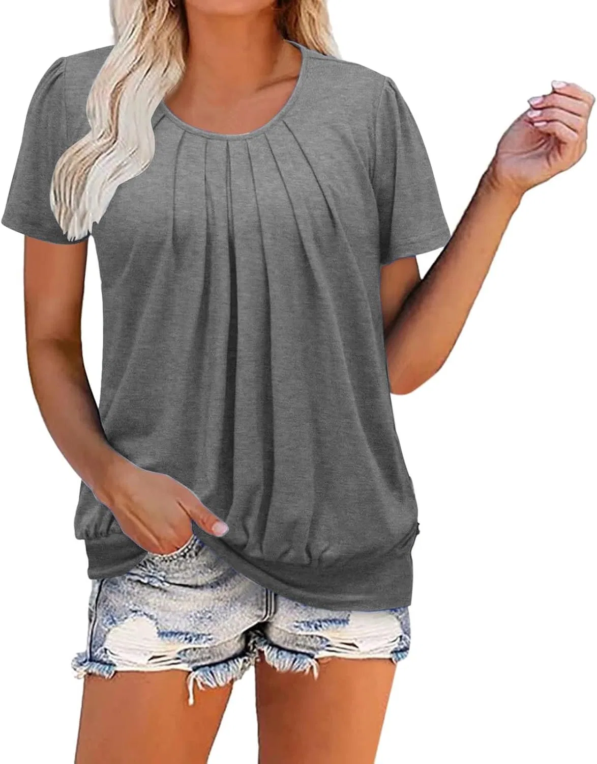 Женская свободная футболка с плиссированным передом, Dark Gray