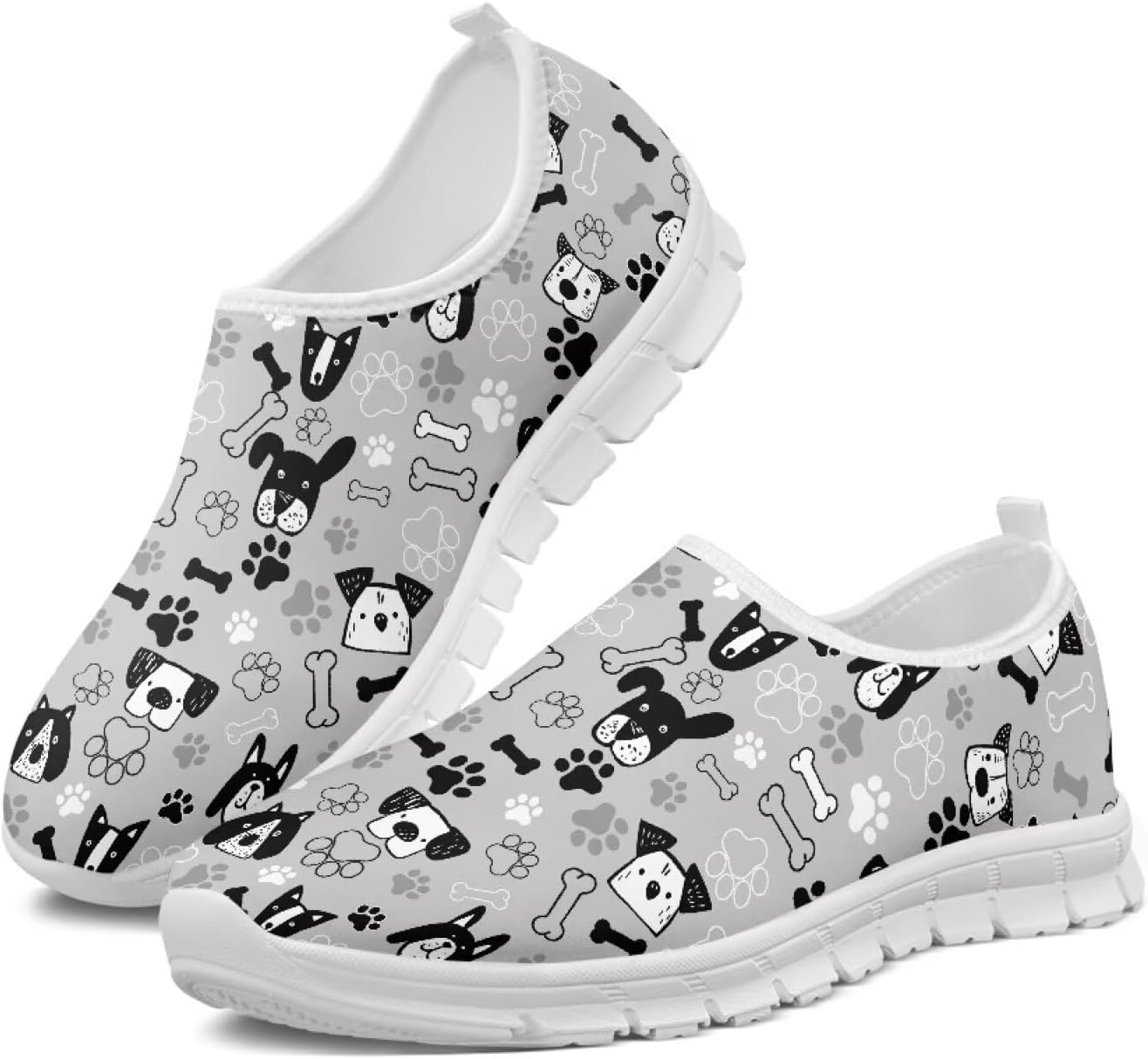 

Howilath Fashion Stick-Slip-On Locasters для женщин Мужчины Кроссовки для бега против скольжения Модные треккинг-обувь для путешествий и кемпинга, Gray Cartoon Dog Print