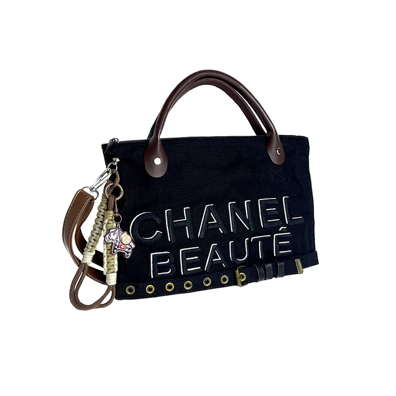 Женская косметичка из канваса, с принтом, CHANEL, Black — фото 2