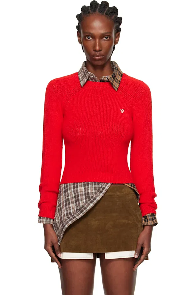 Красный укороченный свитер с круглым вырезом Acne Studios